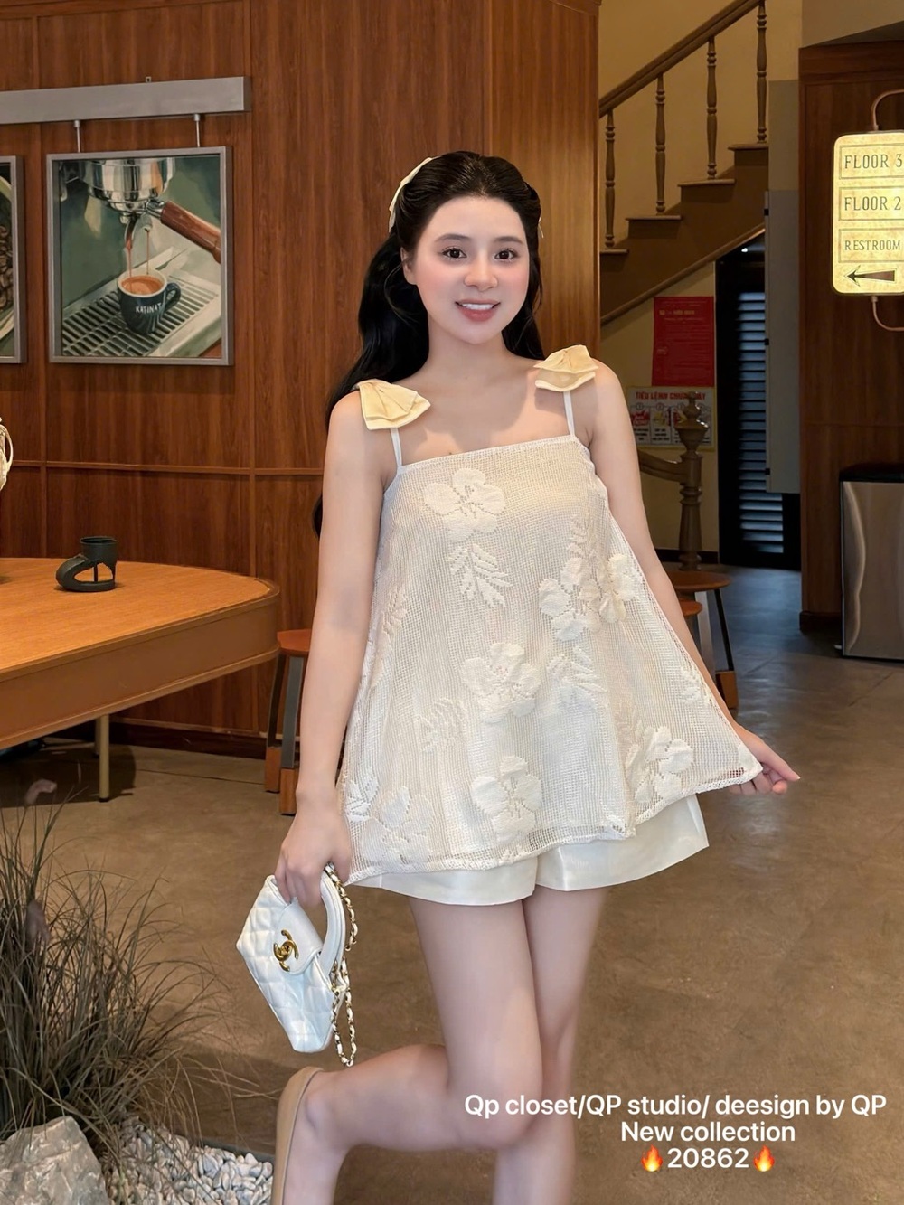 Cream Floral Lace 2-Piece Top & Shorts Set